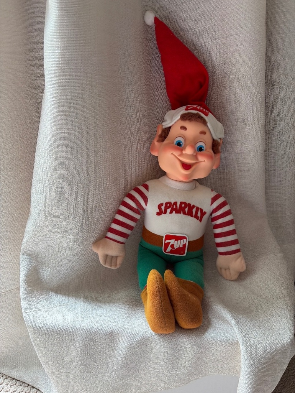 1983 Rare Vintage 7 UP Sparkly Plush Christmas Elf 18” Holiday Helper Doll